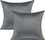 Velvet Grey Gray Throw Pillow Covers Decorative Square Soft Solid Color Cushion Cases 20X20 Home Decor for Couch Sofa Bed Office Set of 2