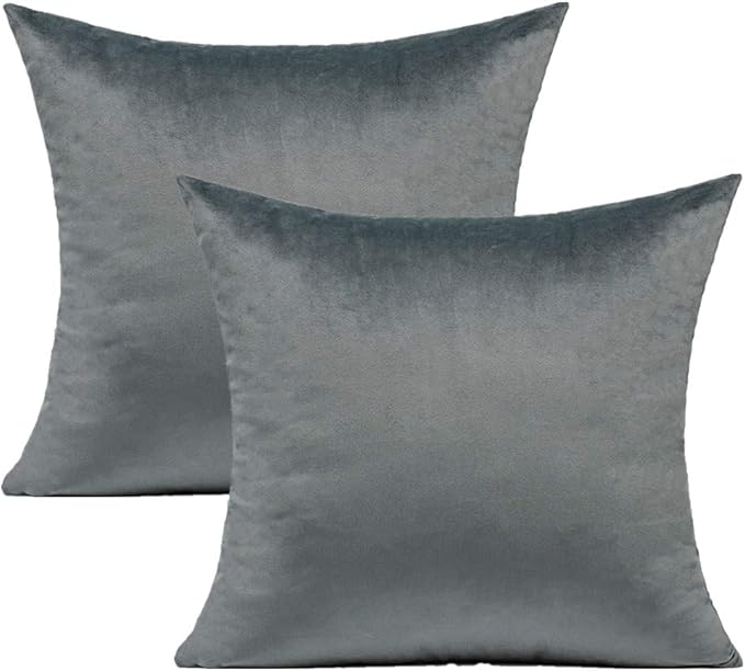 Velvet Grey Gray Throw Pillow Covers Decorative Square Soft Solid Color Cushion Cases 20X20 Home Decor for Couch Sofa Bed Office Set of 2