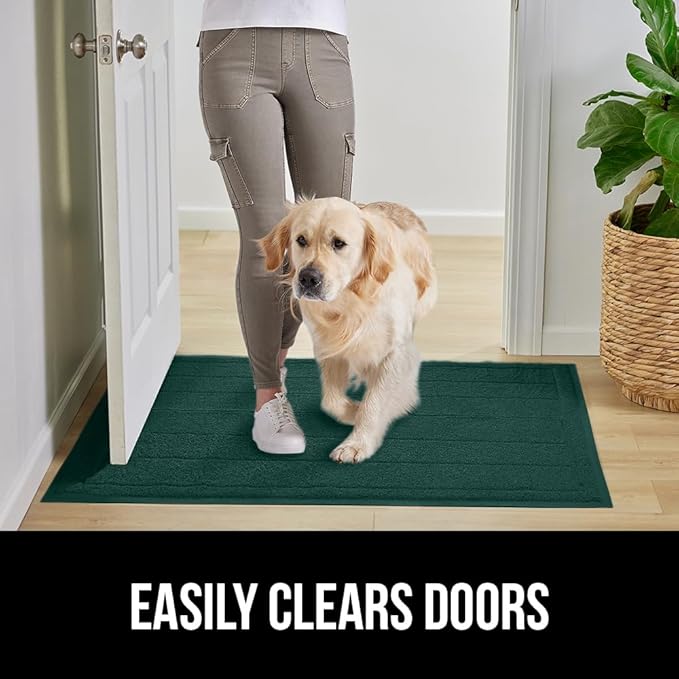 GORILLA GRIP Dirt Grabber Mesh Doormat, Low-Profile, Stain and Fade Resistant Heavy Duty Quick Dry Striped Doormats, Mats for Indoor or Outdoor Entry, Shoe Scraper, Garage Entrance Mat, 35x23, Green