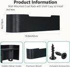 Coat Rack Wall Mount with Hidden Hooks Entryway Hanging Shelf Modern Wood Coat Hanger for Bedroom Kitchen Hallway Bathroom (Black,16.6 Inch Long)