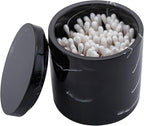 Cotton Swab Holder with Lid, Round Qtip Holder Bathroom Black Marble, Resin Cotton Ball Canister Jar Cosmetics Makeup Countertop Organizer Containers Canister Apothecary Jar, Marblized