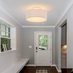 Ceiling Light, SPAKRSOR Modern Stripe Fabric Pendant Light Shade Flush Mount, Large White Drum Lampshade, Round Pendant Lamp, for Bedroom Living Room, Flush Chrome Matt, 3 Bulb, E26