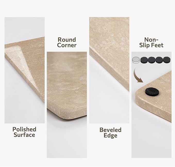 Natural Marble Cutting Board For Kitchen, 16 x 20 Inch Marble Slab Pastry Board With Non-Slip Feet For Baking, Cheese, Charcuterie, Chocolate, Beige
