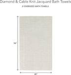 Texere 100% Organic Cotton Jacquard 650 GSM Premium Bath Towel Sets - Extra Absorbent Quick Dry and Plush (Cable, Birch, 2 Bath Towels)