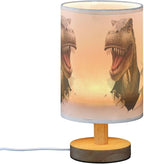 Table Lamp Dinosaur T-rex in Paper Hole Nightstand Lamp with Wood Base Fabric Lamp Shade Bedside Desk Lamp for Living Room Bedroom Kids Room Office