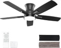 YUHAO 42 Inch Flush Mount Black Ceiling Fan with Light and Remote Control.Noiseless,Dimmable,3CCT,6 Speeds Reversible, Low Profile DC Ceiling Fans for Indoor Use