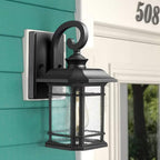 Emliviar Outdoor Wall Lanterns 2 Pack, 1-Light Exterior Wall Mount Light, Black Finish with Clear Seedy Glass, 2084B-2BK