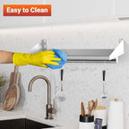Skyflame 12" x 36" Wall Shelf with 6 Hanging Hooks for Storage, Stainless Steel Commercial Shelving with Side Guards for Bar, Utility Room, Kitchen, Garage