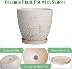 8 Inch Ceramic Pots for Plants Large Planter Pot with Drainage Hole and Saucer Round Flower Pot for Indoor Outdoor Decor, White