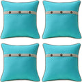Outdoor Sunbrella Decorative Pillows with Triple Coconut Buttons Pack of 4, 18" x 18" Outdoor Pillow Set for Couch Bed Throw Patio Sofa, Canvas Aruba/Cast Ash