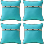 Outdoor Sunbrella Decorative Pillows with Triple Coconut Buttons Pack of 4, 18" x 18" Outdoor Pillow Set for Couch Bed Throw Patio Sofa, Canvas Aruba/Cast Ash