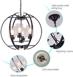 Farmhouse Black Chandelier Globe 24" Pendant Lighting with Clear Glass Shade Hanging Ceiling Light Fixture for Dining Room Living Room Foyer Kitchen Island