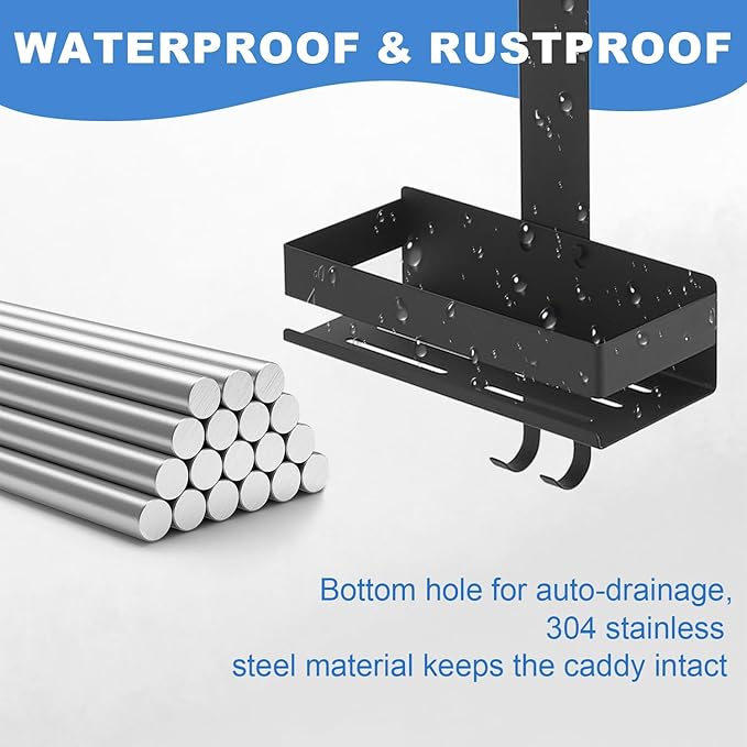 Shower Caddy Over Door Black - 2 Tier Haning Shower Caddy Shelf Rack, Stainless Steel Shower Organizer No Drilling Bath Shower Storage