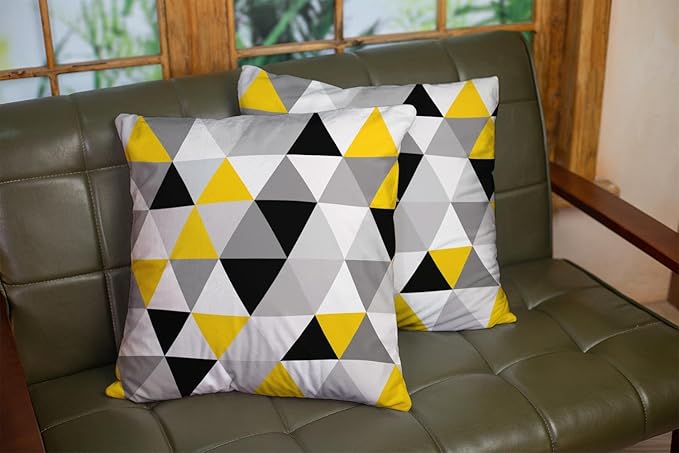 CAPSCEOLL Decor Pillow Covers White Yellow Gray Geometric Triangles Mosaic 16X16 Inch Set of 2 Throw Pillow Cover for Bedroom Sofa Living Room Soft Pillow Covers
