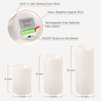 NURADA Large Outdoor Solar Candles Waterproof - 6" 8" 10" x 4" Rechargeable Solar Powered Flameless LED Pillar Flickering Candle for Patio Porch Lanterns Decor - Ivory White Set of 3