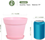 6 inch Plastic Nursery Pots, 16 Pack Plant Pots for Indoor Outdoor Plants, Flower Pots with Drainage Holes and Saucers, Decorative Seedling Starter Planters for House Plants, Colorful