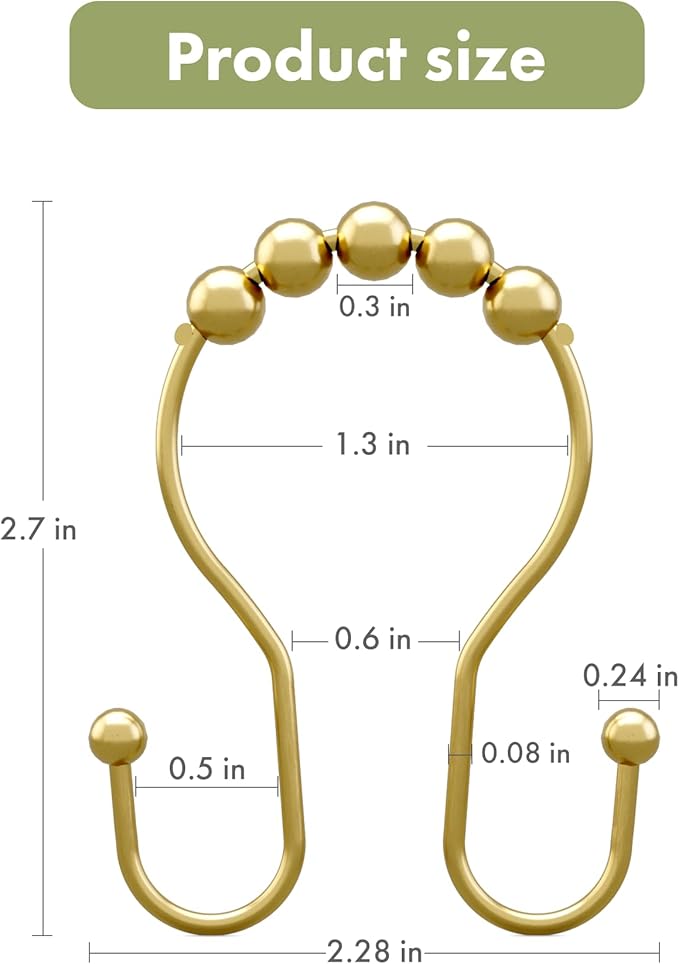 AmazerBath 12Pcs Gold Metal Double Shower Curtain Hooks & Rings, Rust Proof, Smooth Glide, Multipurpose