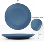 Homienly Flat Dinner Plates Set of 8 Alternative for Plastic Plates Microwave and Dishwasher Safe Wheat Straw Plates for Kitchen Unbreakable Kids Plates (Blue, 9 inch), MS 01