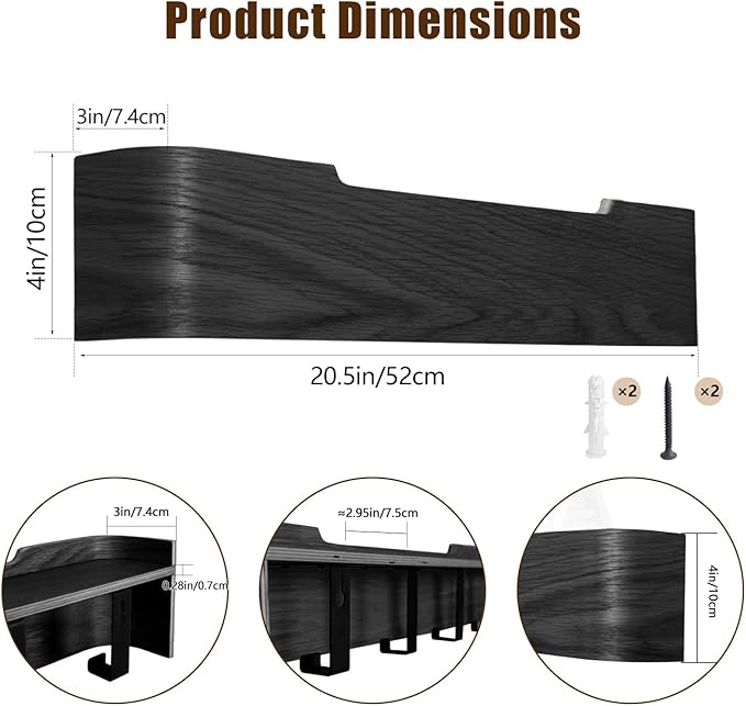 Coat Hooks Wall Mount with Shelf, 5 Hidden Hooks, 20.75 Inch Entryway Organizer for Coats, Hats, Bags, Keys, Decorative Wall Hooks (Black, 5 Hooks)