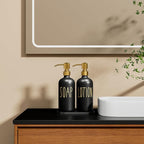 MOMEEMO Bathroom Soap Dispenser Set, Contains Hand Soap and Lotion Dispenser, Suitable for Black and Gold Bathroom Decor. (Black & Gold)