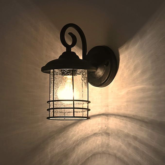 MICSIU Outdoor Light Sconces Wall Mount 2 Pack, Bronze Exterior Light Fixtures with Clear Seedy Glass, 9.8 Inch Outside Light for Home, House, Entryway, Patio, Garage, Doorway