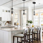 Modern Glass Pendant Lighting for Kitchen Island Kitchen Sink, Farmhouse Black Pendant Light Fixtures 7 Inch 1 Pack, Adjustable Hanging Ceiling Light Clear Glass Shades