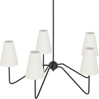 Electro bp;30" Dia 5-Arm Classic Chandeliers Matt Black with White Linen Shades,Light Fixture for Dining Room,Living Room,Bedroom,E12,200W