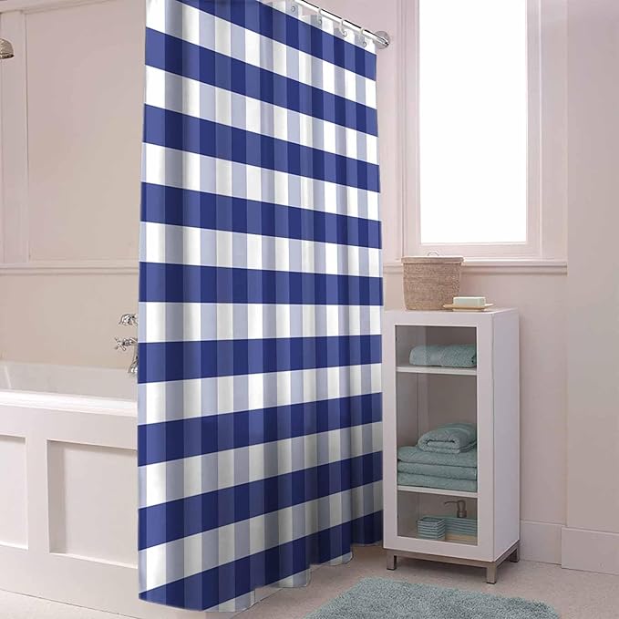 Vandarllin Rustic Navy Blue White Buffalo Check Plaid Pattern Shower Curtain, Farmhouse Shower Curtains Set with Hooks, Waterproof Fabric Bathroom Curtains Decor Home Accessories,Stall 48 X 72 Inch