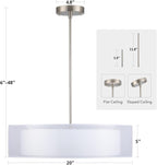 VONLUCE 3-Light Drum Chandeliers, 20" Pendant Light Fixture with 2-Layer Fabric Shade E26 Bases, Adjustable Swivel Joint Hanging Light Fixture for Bedroom Living Room Kitchen Hallway, Brushed Nickel