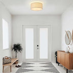 12.6" Modern Close to Ceiling Light with Linen Fabric Drum Shade,3-Light Semi Flush Mount Ceiling Light Fixture,Drum Light Fixtures Ceiling Mount for Kitchen, Bedroom, Bathroom, Living Room, Hallway