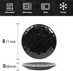 vicrays Ceramic Dessert Salad Plates, 8 Inch, Microwave, Oven, and Dishwasher Safe, Round, Porcelain Fluted Suitable for Snacks, Appetizer, Home, Party, Restaurant - Set of 6 Black