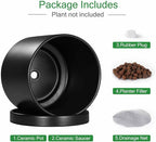 Aveyas 10 inch Ceramic Plant Pot with Drainage Hole and Saucer - Suitable for Indoor and Outdoor Use, Modern Planters for House Garden Flower Tree Snake Monstera Plants (10", Matte Black)