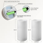 NURADA Large Outdoor Solar Powered Candles - Flameless Pillar Waterproof Rechargeable Candle Set, White Resin, LED Light, Rechargeable Solar Battery Included, Waterproof for Patio Decor 3.25" x 6"