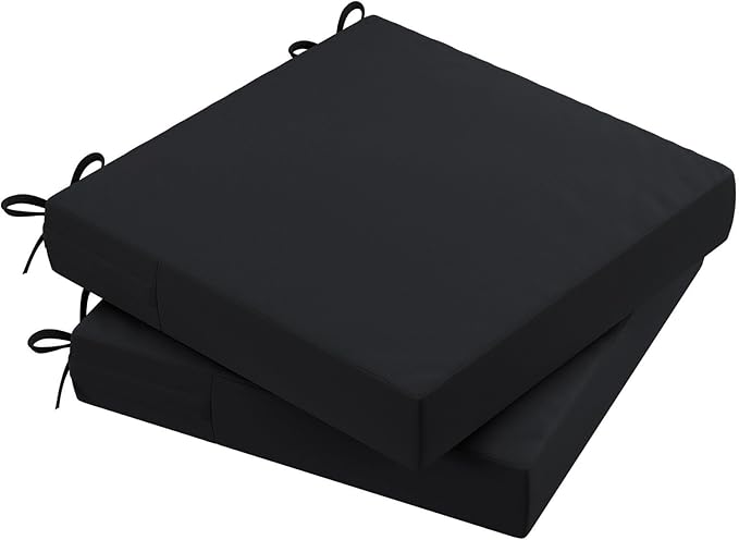 AAAAAcessories Outdoor Seat Cushions for Chairs, Waterproof, Fade-Resistant Patio Furniture Replacement Cushions, 20" x 20" x 3", Set of 2, Black