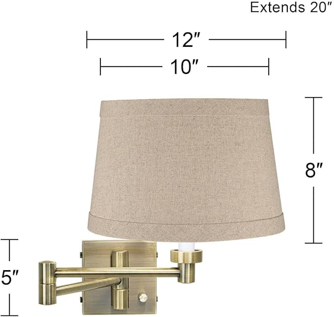 Barnes and Ivy Modern Indoor Swing Arm Wall Lamp with Cord Cover Antique Brass Plug-in Light Fixture Natural Linen Drum Shade for Bedroom Bedside House Reading Living Room Home Hallway Dining