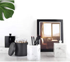 Cotton Swab Holder with Lid, Round Qtip Holder Bathroom Black, Resin Cotton Ball Canister Jar Cosmetics Makeup Countertop Organizer Containers Canister Apothecary Jar, Matte Black