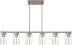 TODOLUZ 6-Lights Farmhouse Chandelier Island Lighting with Seeded Glass Shade, Modern Hanging Ceiling Light Fixtures for Kitchen Bar in Brushed Nickel