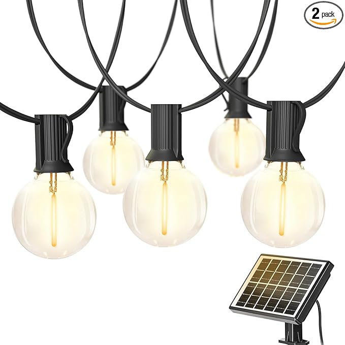 SUNTHIN Solar String Lights, 200ft(2x100ft) Solar Patio Lights with 48 Shatterproof G40 LED Bulbs, Waterproof Solar Powered Outdoor Lights for Backyard, Garden, Deck, Porch, Pergola, Pool, Camping