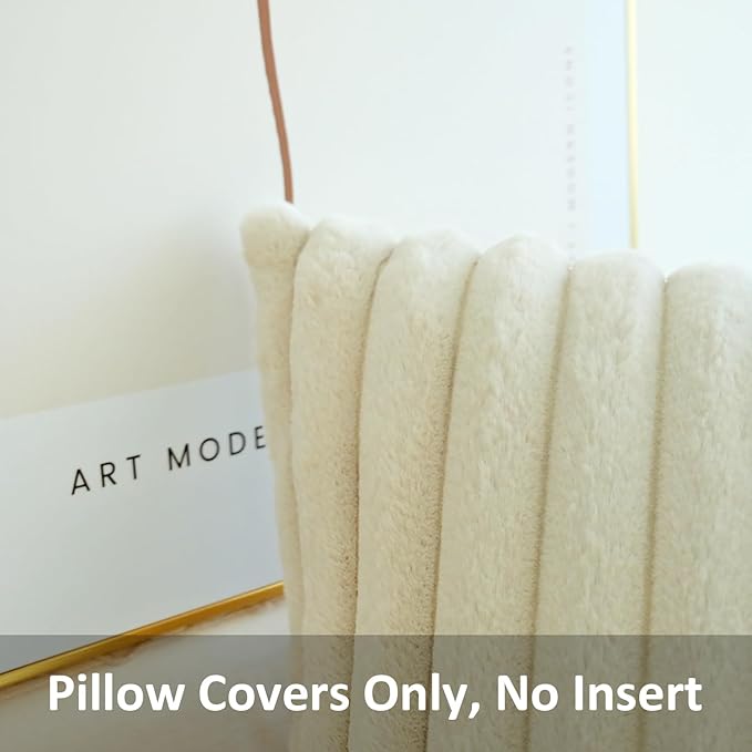 JOJUSIS Pack of 2 Faux Fur Plush Decorative Throw Pillow Covers Couch Cushion Case Soft Pillowcases (Beige, 22 x 22-Inch)
