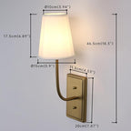 Farmhouse Brass Wall Sconce 1-Light, Linen Fabric Shade Wall Lamp Hardwired Indoor Wall Light for Bedroom Living Room Vanity Bathroom (White Cloth 2-Pack)