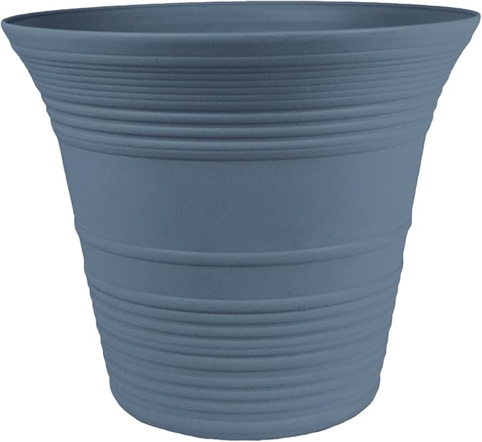 The HC Companies Sedona Round Self-Watering Pot - Lightweight Self Care Planter - Plastic Planter for Herbs & More - Durable Plant Pots for Indoor Plants & Outdoor Plants (14" Slate Blue, Pack of 1)