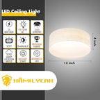 Hamilyeah LED Ceiling Light Flush Mount 24W, 12inch Kitchen Lighting Fixture Ceiling Mount with Fabric Shade, Dimmable Ceiling Lighting Fixture 5CCT for Bedroom, Bathroom, Living Room, Kitchen
