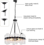 Dia 24 Inch Black Modern Chandelier for Dining Room, Glass Chandeliers for Bedroom, 4-Light Rustic Chandeliers, Large Pendant Light for Living Room Foyer Entryway