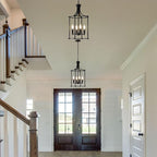4-Light Black Chandeliers for Dining Room, Foyer Chandeliers Lantern Tiered Industrial Ceiling Light Metal Modern Farmhouse Pendant Lights for Kitchen Island Entryway, Living Room