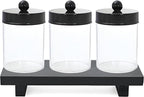 AXX Qtip Dispenser Apothecary Jars Bathroom - Qtip Holder Storage Canister Clear Plastic Jar for Cotton Swab,Q-Tips,Cotton Rounds (G#Black 4Pcs)