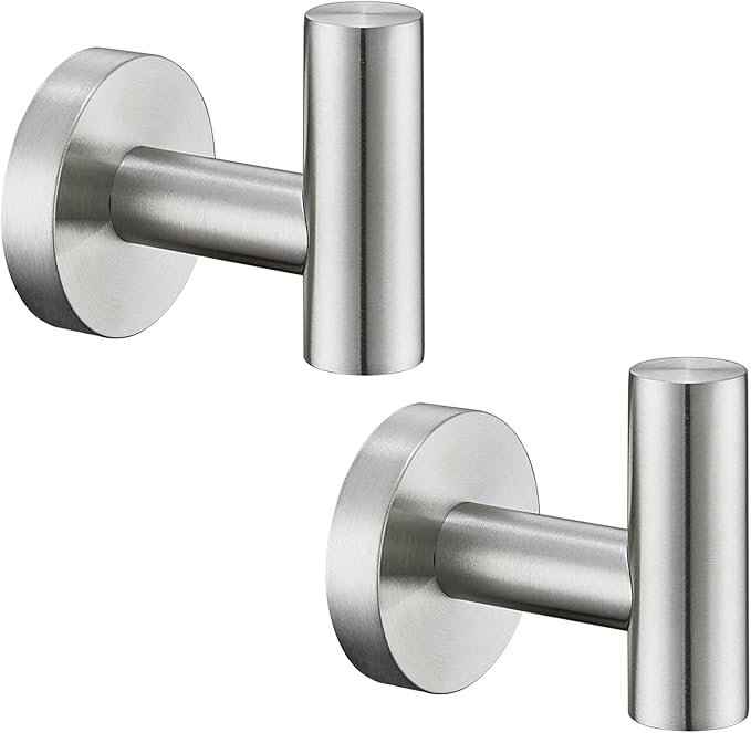 Angle Simple Bathroom Towel Hook 2 PCS, SUS304 Stainless Steel Bath Robe Holder, Modern Hand Towel Hanger Wall Mounted, Brushed Nickel