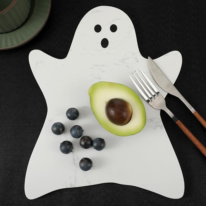 Ghost Marble Cheese Board Charcuterie Cutting Tray Halloween Ghost Marble Serving Decorative for Decoration Charcuterie Kitchen (White)