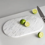 16.5"x9.8" Dual-Sided White Marble Cutting Board for Kitchen - Oval Stone Chopping Board with Anti-Slip Silicone Feet