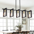 Farmhouse Kitchen Island Lighting Black Dining Room Lights Ceiling Hanging Rustic 5 Lights Wood Chandelier Light fixtures 41.3" Height Adjustable