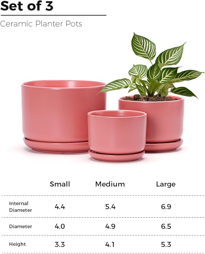 Ton Sin Plant Pots, 4.1+5.1+6.5 inch, Set of 3, Ceramic Planters with Drainage Hole and Saucer, Indoor Flower Pot Gifts for Mom(Matte Orange)